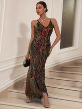 Deep V-Neck Suspender Sequin Dress